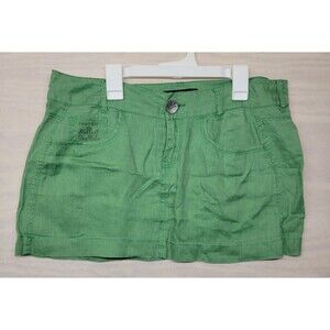 Killah Rag Flake By Sixty SZ Medium Mini Skirt 100% Linen Embroidered Y2K Green